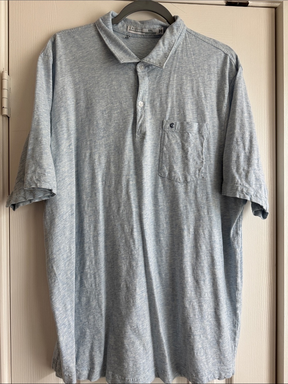 Criquet Heather Light Blue Men's Polo with Chest Pocket